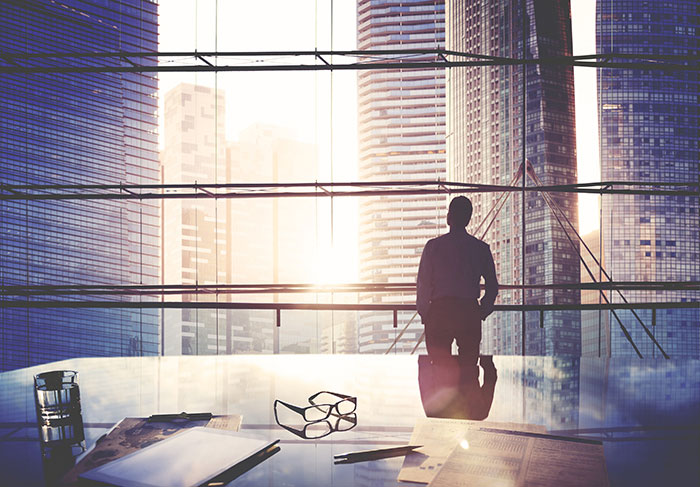 Person looking out of office window